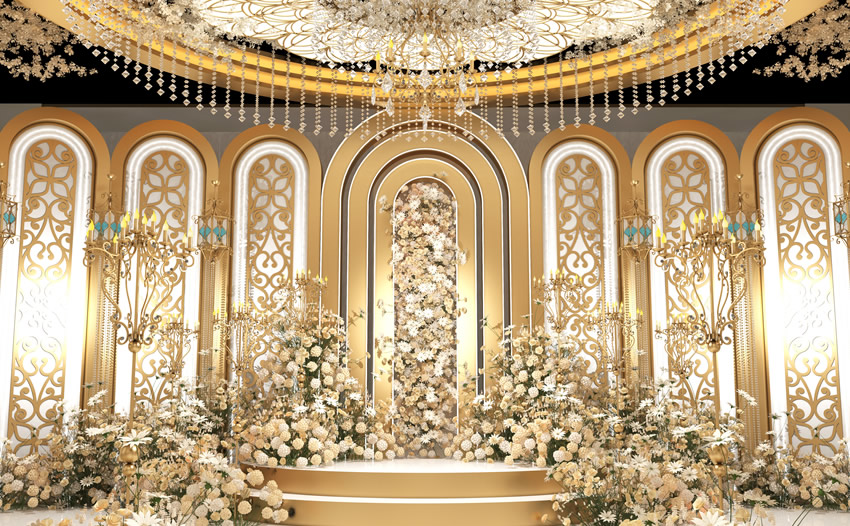 菏泽香槟色调婚礼堂效果展示